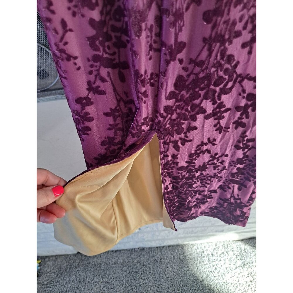 Y2K Purple Velvet Burnout Floral Dress Windsor Cowl Neckline Spaghetti Straps M - Picture 8 of 15